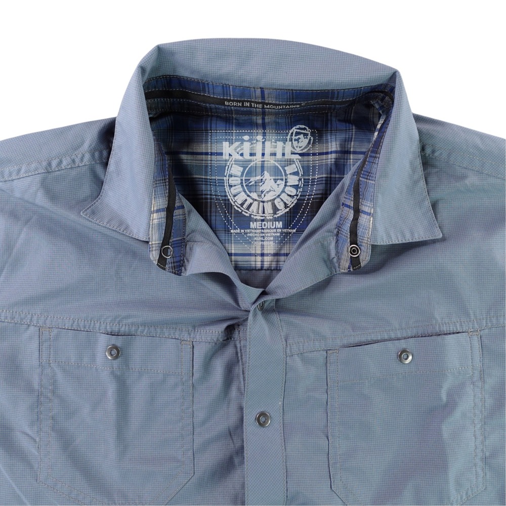 KUHL Shirt Mens Medium Blue Short Sleeve Snap Button Up Hiking Outdoor 7276